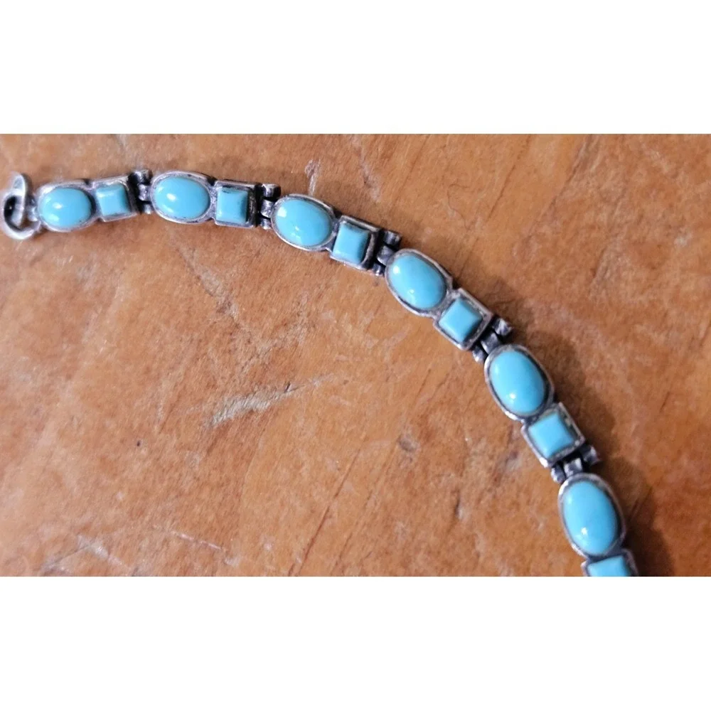Natural Sleeping Beauty Turquoise set in a 925 Tennis Bracelet made in AZ - Picture 2 of 16